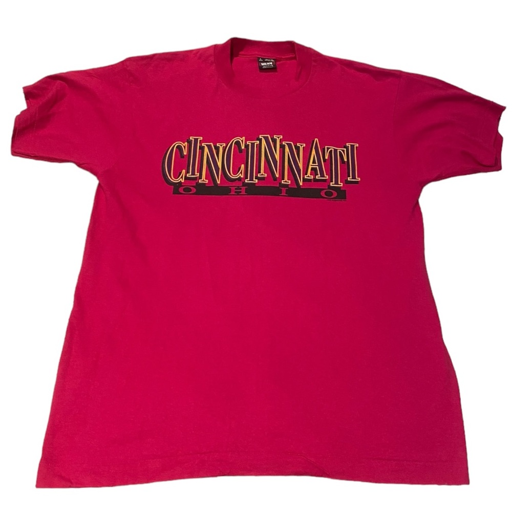 Vintage 90s Single Stitch Fruit of the Loom Best Pink Cincinnati Ohio Tee Large